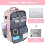 Mochila de viaje Taygeer para mujer, mochila de mano con puerto de carga USB y bolsa para zapatos, mochila homologada para vuelos con espacio para portátil de 15,6 pulgadas según la TSA, mochila informal para enfermeras, ideal para escapadas de fin de semana, viajes de negocios y senderismo, color rosa - Imagen 5