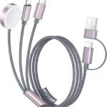 Temdan: artículos imprescindibles para viajar; cable USB-C 3 en 1 para cargar el Apple Watch, el iPhone 17 y dispositivos Lightning; cable de carga múltiple; artículos imprescindibles para vacaciones y acampadas; diseño portátil para iWatch y iPhone; 12-4FT