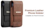 Phone Holster with Belt Clip for iPhone 17/16/15/14/13/12 Pro Max &amp; Plus, Galaxy S25/S24/S23/S22 Ultra &amp; Plus, Premium Leather Pouch with Card Holder, Magnetic Closure, Rugged Outdoor Case - L Brown