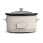 Olla de cocción lenta programable Bella de 6,0 Qt, con revestimiento cerámico antiadherente, temperatura y tiempos de cocción ajustables, recipiente de gres y tapa de vidrio templado aptos para el lavavajillas, sistema de enrollado del cable para evitar enredos, leche de avena