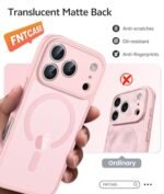 Funda FNTCASE para iPhone 17 Pro Max: [Compatible con MagSafe] Fundas translúcidas en acabado mate con [protección total para la cámara] y [protector de pantalla] Funda protectora para móvil a prueba de golpes de grado militar - Rosa claro