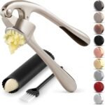 Zulay Kitchen Premium Garlic Press Set - Rust Proof Professional Garlic Mincer Tool - Easy-Squeeze, Easy-Clean with Soft, Ergonomic Handle - Silicone Garlic Peeler & Brush (Silver) - Image 4