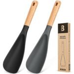 Cooking Spoon for Nonstick Cookwares, Great for Cooking and Serving Sturdy BPA-Free Matte Silicone, Wood Handle Spoon for Mixing, Scoop, and Scrape (Black &amp; Grey, 11.4 inch) - Image 3