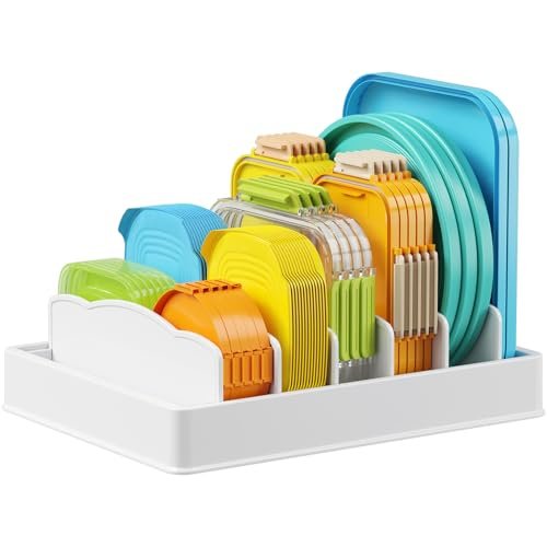 41KJjPc6zkL Lifewit Kitchen Cabinet Organizer for Food Contanier Lid, Lid Holder with 6 Adjustable Dividers & 7 Sections for Pantry Organizers and Storage, Home Drawer Organization, Large, 13" x 10" - Image 1