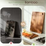 Tablas de cortar de bambú carbonizadas de Astercook para cocina con soporte de madera para guardarlas, tablas reversibles para charcutería y para cortar con ranuras para el jugo y asas de fácil agarre, aptas para cuchillos, regalo de cocina - Imagen 3