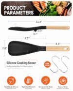 Cooking Spoon for Nonstick Cookwares, Great for Cooking and Serving Sturdy BPA-Free Matte Silicone, Wood Handle Spoon for Mixing, Scoop, and Scrape (Black &amp; Grey, 11.4 inch) - Image 2