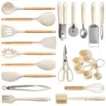 Juego de utensilios de cocina de silicona CAROTE de 22 piezas, juego de utensilios de cocina resistentes al calor hasta 446 °F, espátula, espátula para dar la vuelta, batidor y pinzas