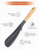 Cooking Spoon for Nonstick Cookwares, Great for Cooking and Serving Sturdy BPA-Free Matte Silicone, Wood Handle Spoon for Mixing, Scoop, and Scrape (Black &amp; Grey, 11.4 inch) - Image 4