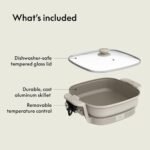 bella Make &amp; Take Electric Skillet, Fits-anywhere™ kitchenware, EverGood™ Ceramic Coating, Adjustable Temperature &amp; Dishwasher-Safe Tempered Glass Lid, Cast Aluminum Base, 1200 Watt, Oatmilk - Image 3