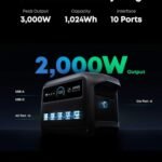 Estación de energía portátil Anker SOLIX C1000 Gen 2 con panel solar bifacial de 200 W, generador solar de 2.000 W (3.000 W de potencia máxima), carga completa en 49 minutos y batería LiFePO4 de 1.024 Wh