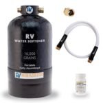 Descalcificador de agua esencial para autocaravanas, portátil, 16 000 granos, con manguera a medida, de larga duración para los amantes de la vida en furgoneta, racores de 3/4", ablanda el agua dura durante los viajes y reduce las manchas en el lavado del coche