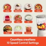 bella 10 Speed Countertop Blender, Juicer &amp; Smoothie Maker, Fits-anywhere™ Kitchenware, Slim Flip &amp; Store Design, Dishwasher Safe 48oz Capacity Pitcher &amp; Lid, Stainless Steel Blade, 450 Watt, Oatmilk - Image 4