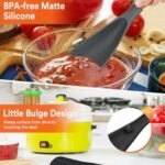 Cooking Spoon for Nonstick Cookwares, Great for Cooking and Serving Sturdy BPA-Free Matte Silicone, Wood Handle Spoon for Mixing, Scoop, and Scrape (Black &amp; Grey, 11.4 inch)