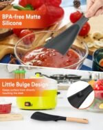Cooking Spoon for Nonstick Cookwares, Great for Cooking and Serving Sturdy BPA-Free Matte Silicone, Wood Handle Spoon for Mixing, Scoop, and Scrape (Black &amp; Grey, 11.4 inch) - Image 7