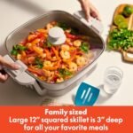 bella Make &amp; Take Electric Skillet, Fits-anywhere™ kitchenware, EverGood™ Ceramic Coating, Adjustable Temperature &amp; Dishwasher-Safe Tempered Glass Lid, Cast Aluminum Base, 1200 Watt, Oatmilk - Image 4