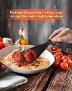 Cooking Spoon for Nonstick Cookwares, Great for Cooking and Serving Sturdy BPA-Free Matte Silicone, Wood Handle Spoon for Mixing, Scoop, and Scrape (Black &amp; Grey, 11.4 inch) - Image 6