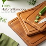 Tablas de cortar de bambú carbonizadas de Astercook para cocina con soporte de madera para guardarlas, tablas reversibles para charcutería y para cortar con ranuras para el jugo y asas de fácil agarre, aptas para cuchillos, regalo de cocina - Imagen 8