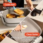 bella Make &amp; Take Electric Skillet, Fits-anywhere™ kitchenware, EverGood™ Ceramic Coating, Adjustable Temperature &amp; Dishwasher-Safe Tempered Glass Lid, Cast Aluminum Base, 1200 Watt, Oatmilk - Image 5