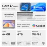 HP 17 Laptop, 17.3" HD+ Touchscreen Display, 12th Gen Intel Core i7-1255U, 64GB RAM, 2TB SSD, Webcam, HDMI, SuperSpeed USB Ports, Wi-Fi 6, Windows 11 Home, Silver - Image 4