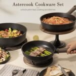 Astercook Non Stick Pots and Pans Set, Healthy Non-Toxic Titanium Induction Kitchen Cookware Sets for Cooking with Frying Pans, PFAS/PTFE/PFOA &amp; PFOS Free, Black, 19 Pcs - Image 4