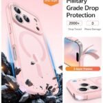 Funda FNTCASE para iPhone 17 Pro Max: [Compatible con MagSafe] Fundas translúcidas en acabado mate con [protección total para la cámara] y [protector de pantalla] Funda protectora para móvil a prueba de golpes de grado militar - Rosa claro