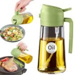 Pulverizador de aceite de oliva de cristal YARRAMATE de 16 oz/470 ml para cocinar, con pegatinas; dosificador de aceite 2 en 1 para utensilios de cocina; botella pulverizadora de alta calidad apta para uso alimentario con control de dosis para ensaladas, frituras y barbacoas (verde)