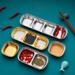 SOUJOY 4 Pcs Stainless Steel Sauce Dish, Divided Seasoning Sauces Dip Bowl, 1/2/3/4 Compartment Korean Ketchup Sauce Bowl, Vinegar Soy Spice Condiment Tray for Home Restaurant - Image 5