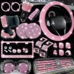 Juego de 27 accesorios para coche «Bling» de NBTEPEM: fundas universales para el volante, marcos para matrículas, soporte para el móvil, cargador rápido para coche y posavasos (rosa) - Imagen 6