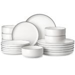 Juegos de platos y cuencos MALACASA, juego de vajilla de porcelana moderna de 12 piezas para 4 comensales, juego de vajilla de cocina y comedor en color blanco con borde negro, vajilla de cerámica apta para microondas y lavavajillas, serie LUNA